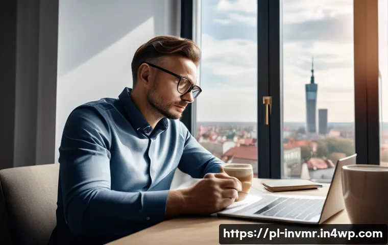 장기 투자와 단기 투자 비교 - A calm, confident Polish investor sitting at a cozy home office desk with a laptop displaying long-t...