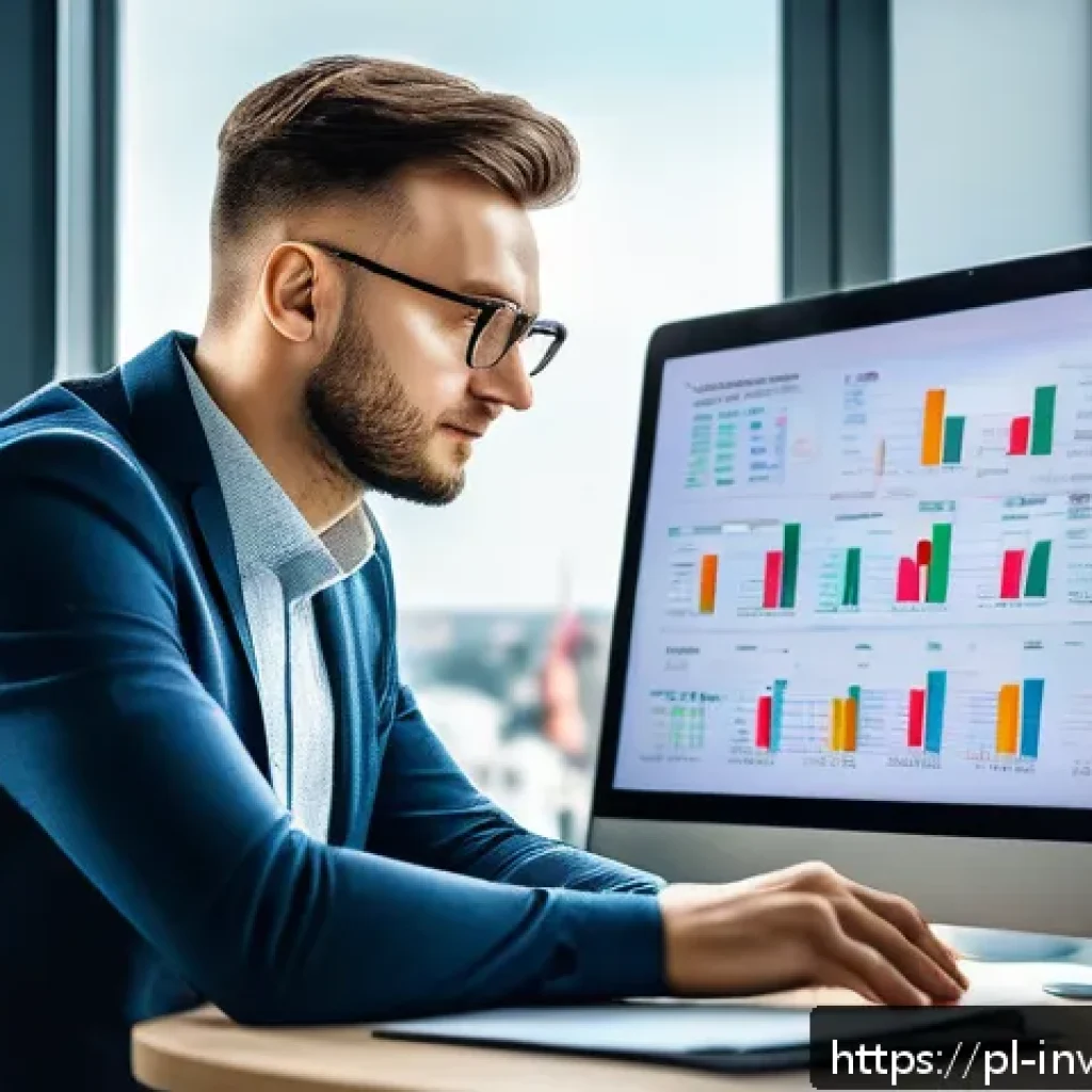 복리 투자에 적합한 투자 기간 - A detailed and vibrant illustration of a young Polish investor sitting at a desk in a modern home of...
