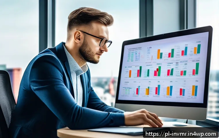 복리 투자에 적합한 투자 기간 - A detailed and vibrant illustration of a young Polish investor sitting at a desk in a modern home of...