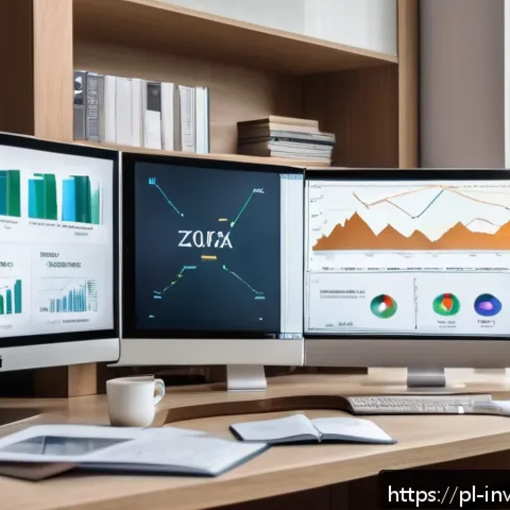 복리 투자에서의 자산 배분 전략 - A modern, sleek Polish investor’s home office scene showing a diversified investment portfolio on mu...