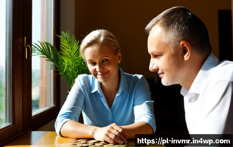 Home 17 장기 복리 투자로 이루는 재정 자유 - Photorealistic Polish couple in their early sixties reviewing a long-term investment plan at a brigh...